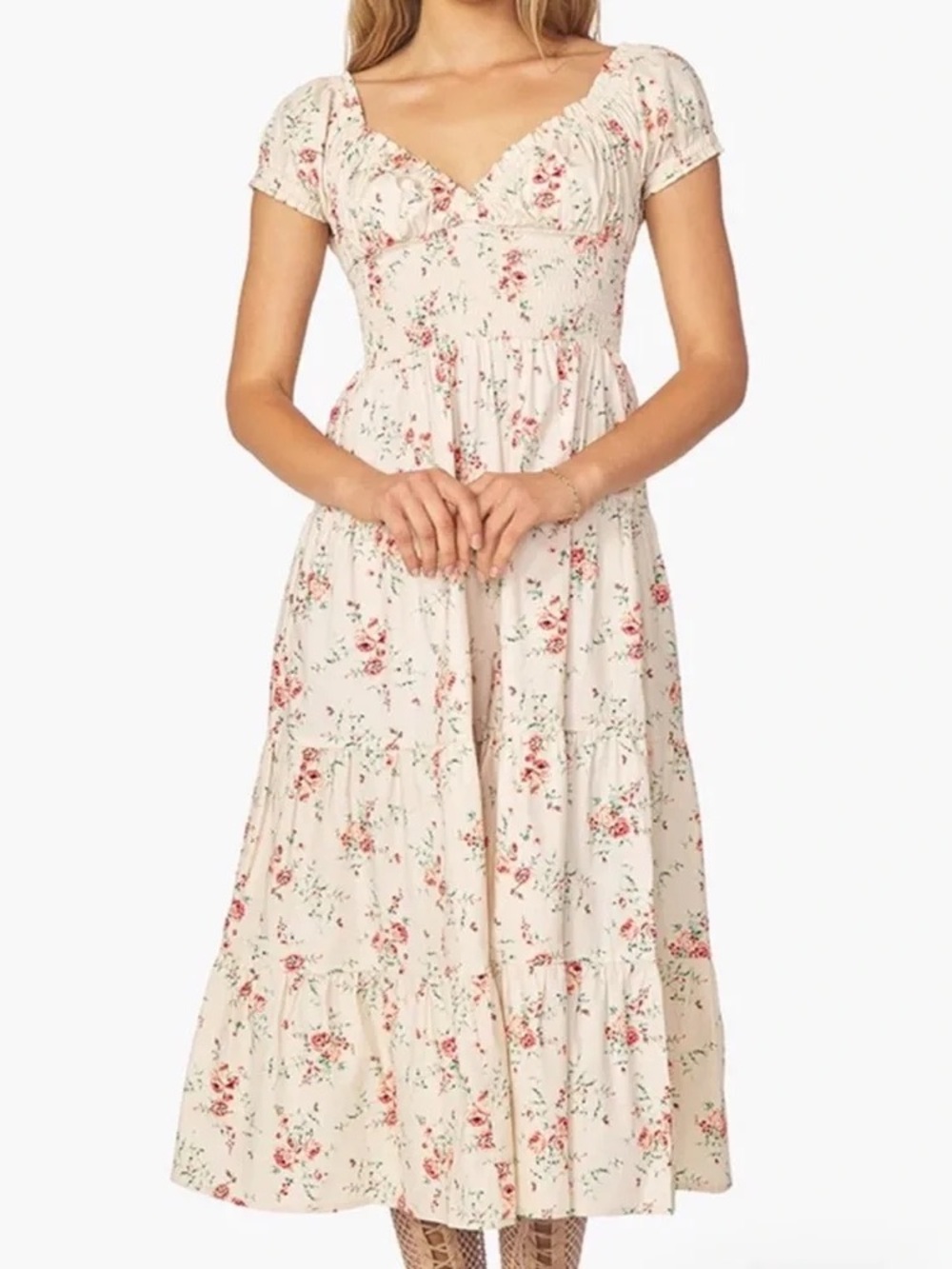 New Weworewhat Puff Sleeve Smocked Midi Dress in Dainty Floral Size Small - Picture 4 of 8